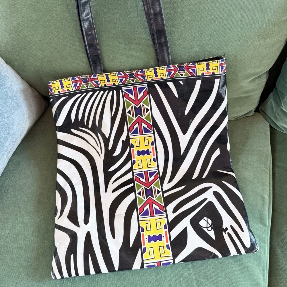 Diane von Furstenberg‎ DVF Zebra & Tribal Print Beach Tote - Coated Canvas Large
